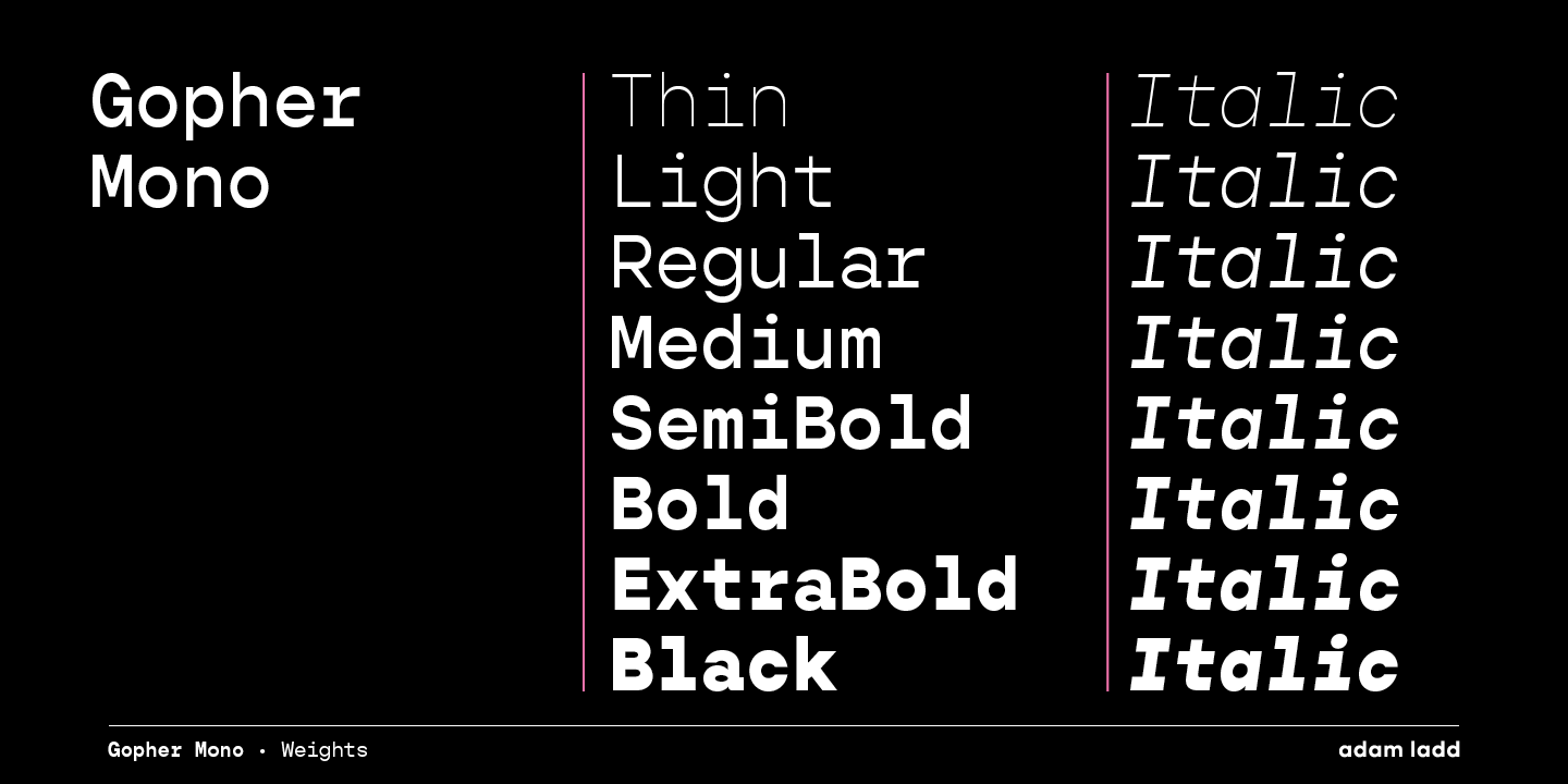 Пример шрифта Gopher Mono SemiBold Italic